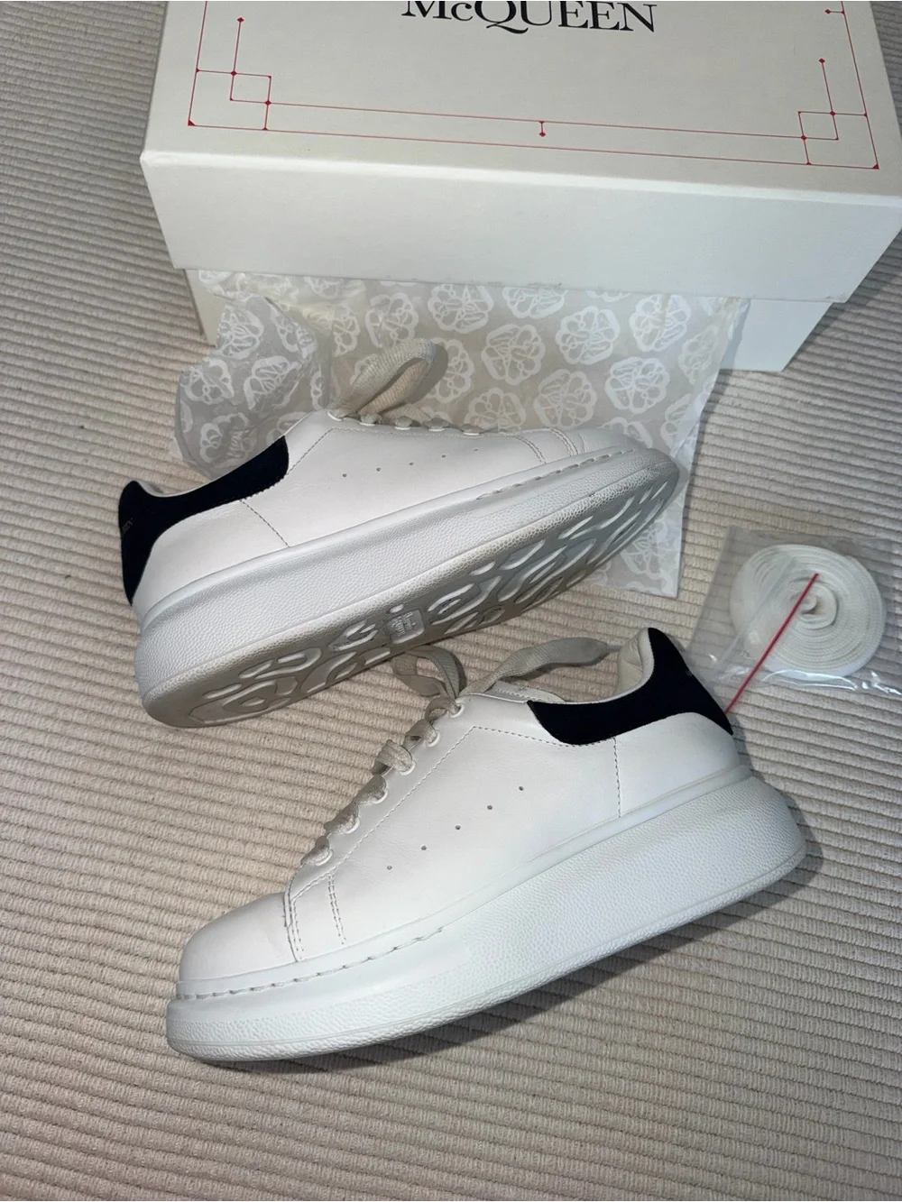 Alexander McQueen White Leather Sneakers with Cream Laces
